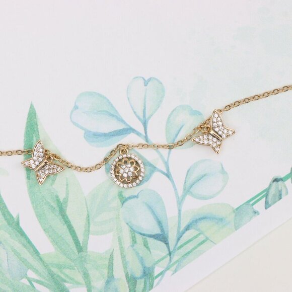 "Dainty Rose Gold Butterfly & Floral Charm Bracelet, XPBL0761 - Picture 2 of 12